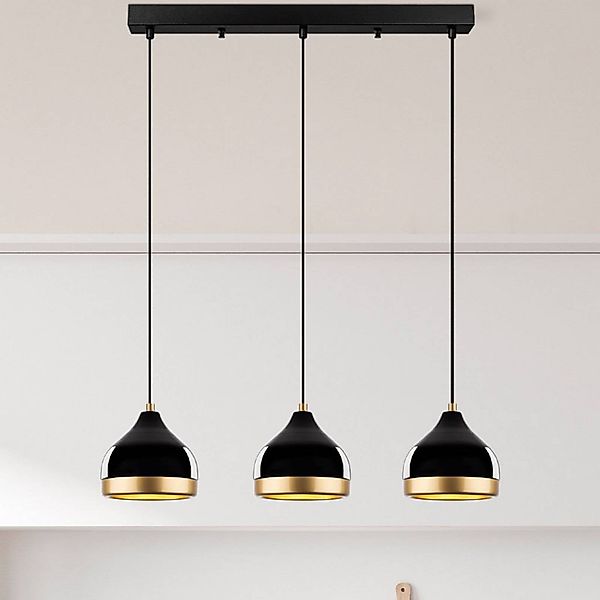 Hängeleuchte Yildo, linear, 3-flammig, schwarz/gold, Metall günstig online kaufen