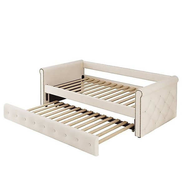 Gotagee Polsterbett Kinderbett Samtstoff 90x200cm ausziehbares Schlafsofa J günstig online kaufen