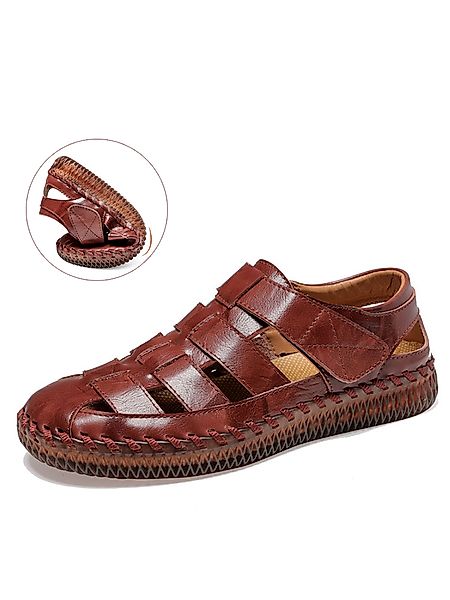 Herren Closed Toe Handnähte Woven Outdoor Leder Kleid Sandalen günstig online kaufen