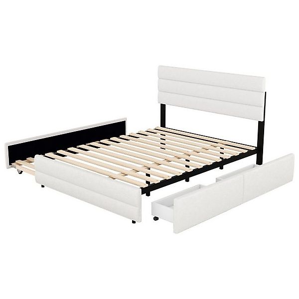 Odikalo Holzbett Jugendbett Plattformbett Ausziehbar Schubladen Grau/Beige/ günstig online kaufen