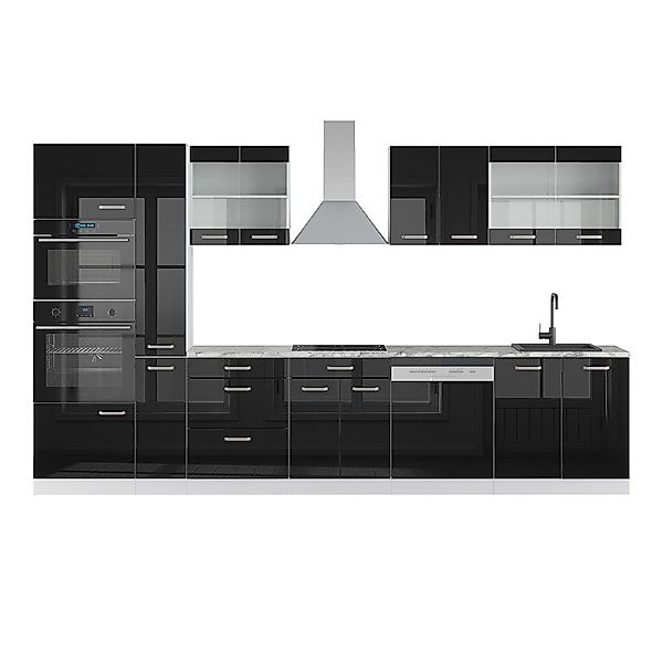 Vicco Küchenzeile R-Line Schwarz Hochglanz/Weiß, 350cm günstig online kaufen