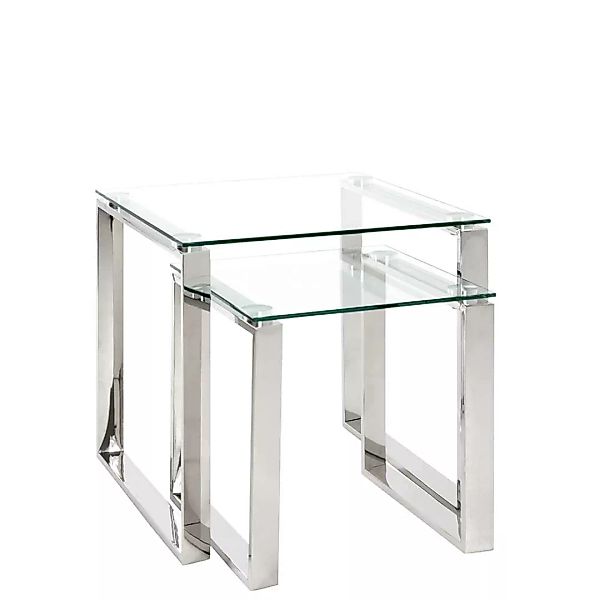 Beistelltisch Set aus Glas und Edelstahl quadratisch (zweiteilig) günstig online kaufen
