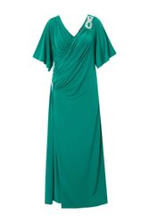 Ulla Popken Cocktailkleid Maxikleid Drapierung V-Ausschnitt günstig online kaufen