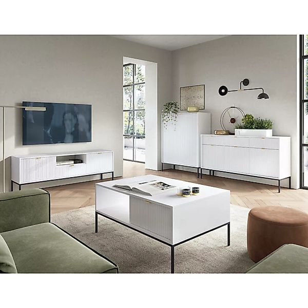 Wohnmöbel Set weiß, Fußgestell schwarz, NEWCASTLE-160, 4-teilig inkl. Couch günstig online kaufen