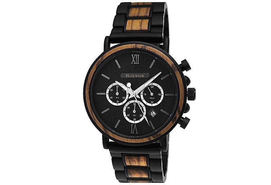 Holzwerk Chronograph Herren Designer Edelstahl & Holz Armband Uhr mit Datum günstig online kaufen