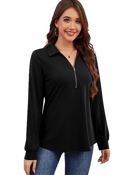 Beluring Langarmshirt Damen Langarmshirt mit V-Ausschnitt & Reißverschluss, günstig online kaufen