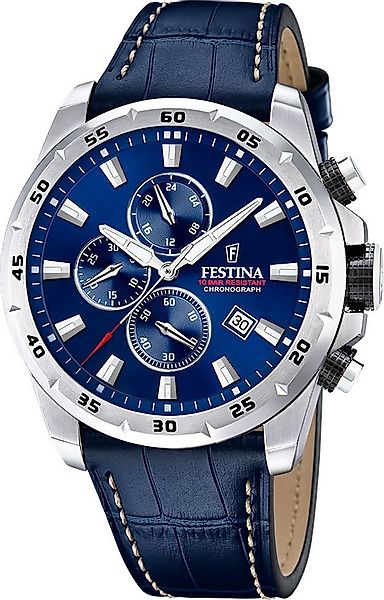 Festina Chronograph Festina Herrenuhr Leder blau Festina, (Chronograph), He günstig online kaufen