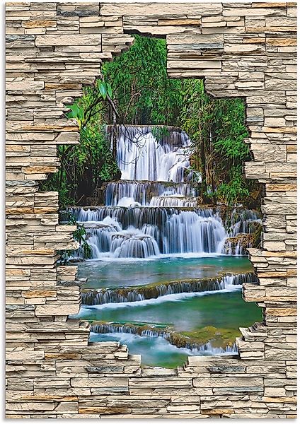 Artland Wandbild »Tiefen Wald Wasserfall Stein Mauer Blick«, Wasserfallbild günstig online kaufen
