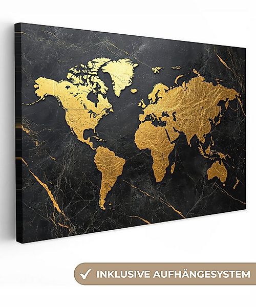 OneMillionCanvasses® Leinwandbild Weltkarte - Gold - Marmor, Fotodruck (1 S günstig online kaufen
