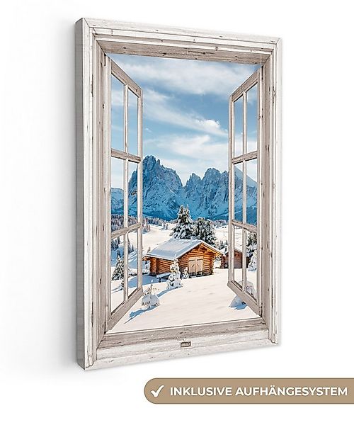 OneMillionCanvasses® Leinwandbild Winterlandschaft - Hütte - Berge - Ausbli günstig online kaufen
