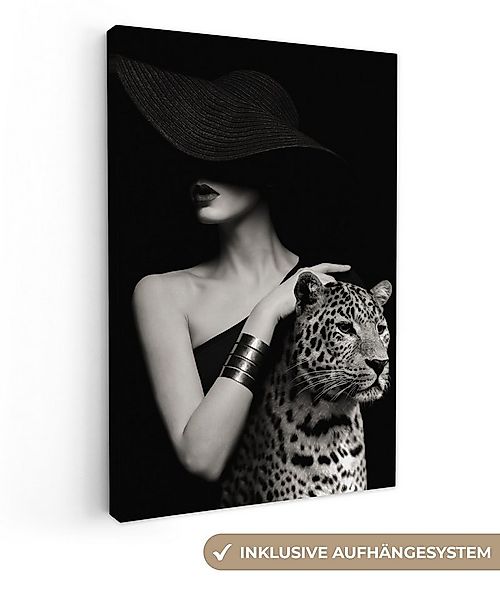 OneMillionCanvasses® Leinwandbild Frau - Leopard - Luxus - Schwarz - Weiß - günstig online kaufen