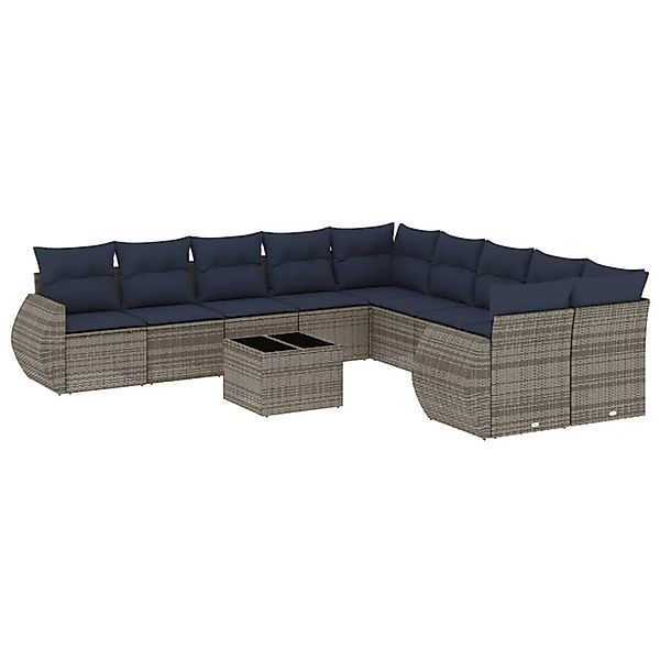 vidaXL 11-Tlg Gartensofa-Set mit Kissen Grau Polyrattan 3221920 günstig online kaufen