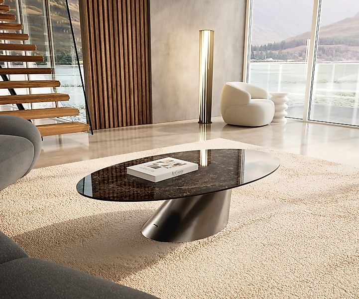 Couchtisch Edge Oval 140x80 cm Keramik Laminam® Emperador Extra Lucidato Du günstig online kaufen