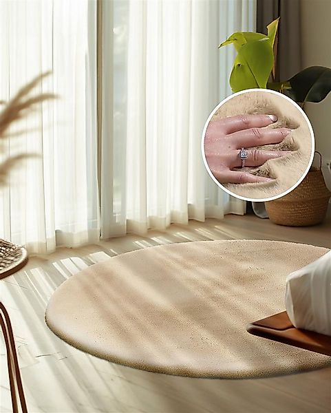 Qiyano Teppich Hochflorteppich Wanga 100 Beige 160 cm RUND, Rund günstig online kaufen