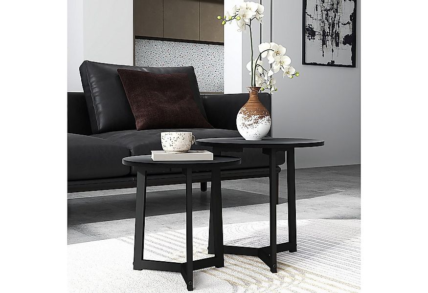 HOMCOM Couchtisch 2er-Set, Rund, mit Stahlgestell (Kaffeetisch, 2-St., Ecki günstig online kaufen