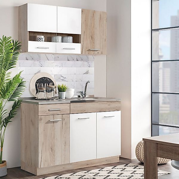 Homestyle4u Küchenzeile ohne Geräte 120x206,5x60 cm in Eiche Braun 2358 günstig online kaufen