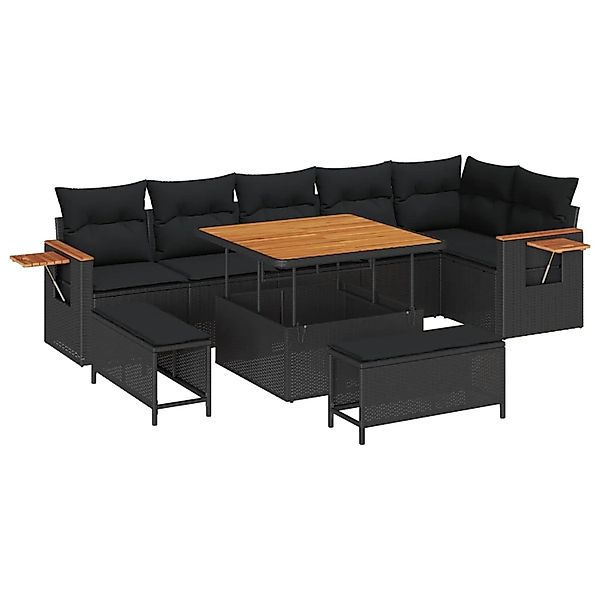 vidaXL Gartensofa-Set mit Kissen 11 Stk Schwarz Poly-Rattan 3365134 günstig online kaufen