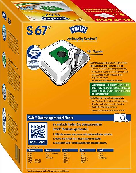 Swirl Staubsaugerbeutel »Swirl® S 67 EcoPor® XL Vorteilspack«, (Packung, 11 günstig online kaufen