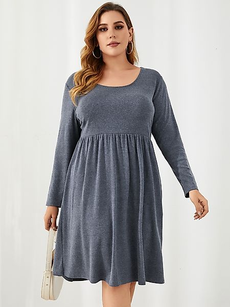 YOINS Plus Größe Rundhals Plissee Design Lange Ärmel Mini Kleid günstig online kaufen
