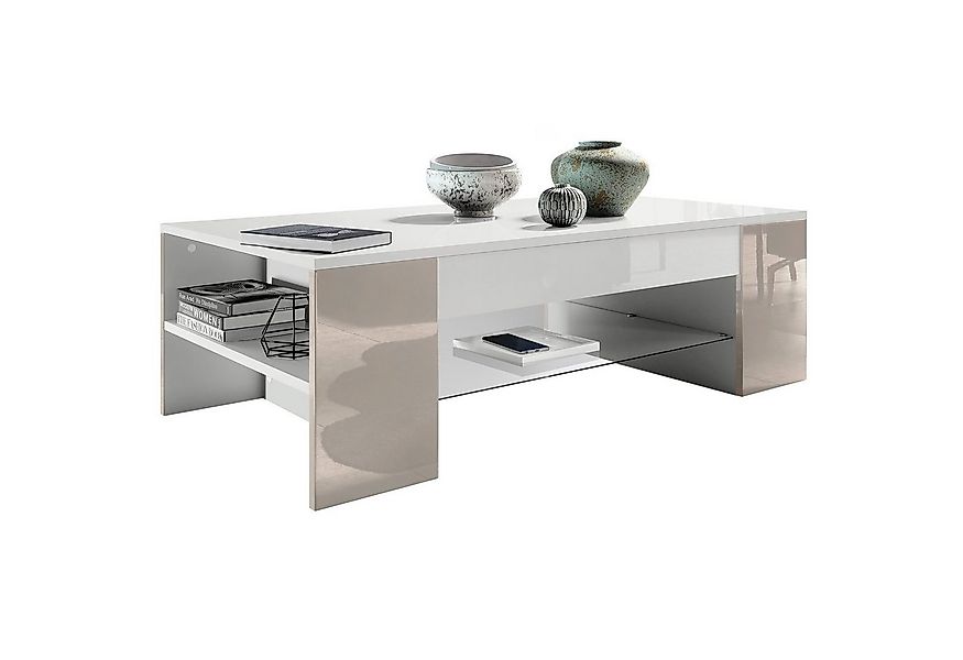 Vladon Couchtisch Clip (Wohnzimmertisch, mit 2 Seitenfächern und 1 Glasplat günstig online kaufen