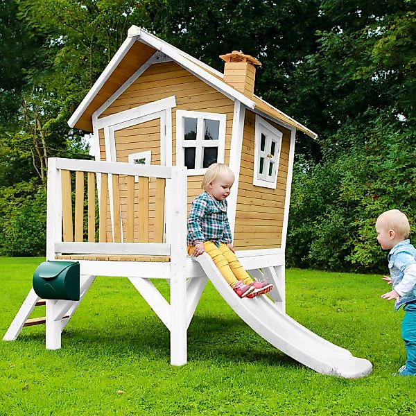 Axi Robin Spielhaus Braun - Weiß mit Weißer Rutsche 177 x 264 x 203 cm günstig online kaufen