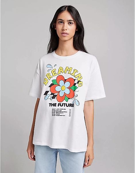 Bershka – Oversize-T-Shirt in Weiß mit „Dreaming“-Print günstig online kaufen