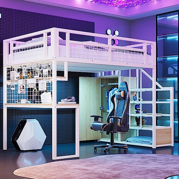 KLAM HOME Hochbett Metall-Hochbett Mit Aufbewahrungsleiter günstig online kaufen