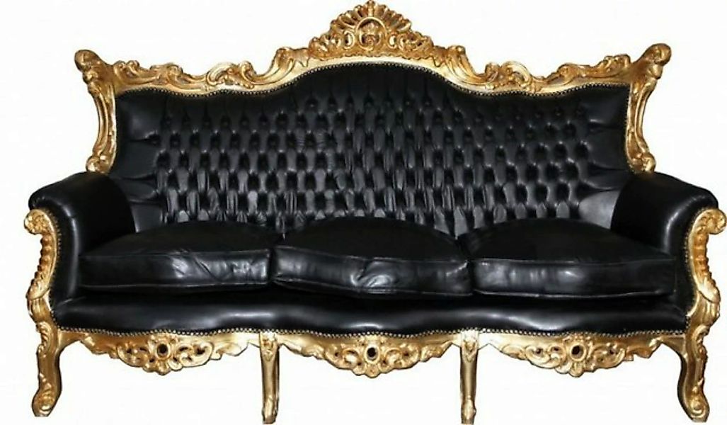 Casa Padrino 3-Sitzer Barock 3er Sofa Master Schwarz / Gold Lederoptik Mod2 günstig online kaufen