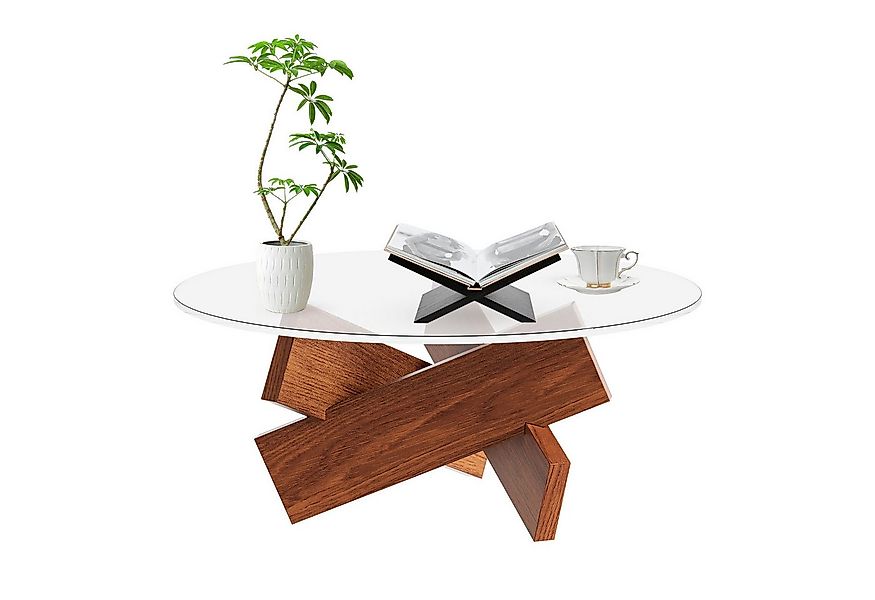 TWSOUL Couchtisch Gehärtetem Glas Wohnzimmertisch, Dreieckige Massivholzsoc günstig online kaufen