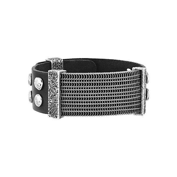 SEVEN-24 Armband "Edelstahl mit schwarzem Leder" günstig online kaufen