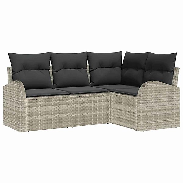 vidaXL Garten-Sofa-Set mit Kissen 4-Tlg Hellgrau Poly Rattan 3346022 günstig online kaufen