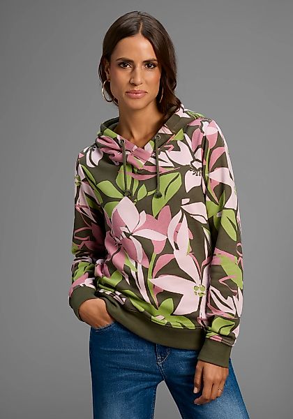 Laura Scott Sweater, Pflegeleichte Baumwollmischung mit Kapuze und Blumendr günstig online kaufen