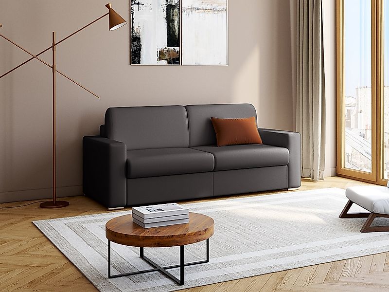 Schlafsofa mit Matratze 4-Sitzer Kunstleder - Schwarz - Liegefläche: 160 cm günstig online kaufen
