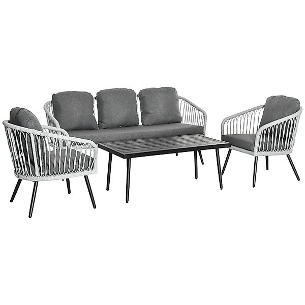 Outsunny Polyrattan Gartenmöbel Set 4-Teiliges mit Sofa Kissen günstig online kaufen