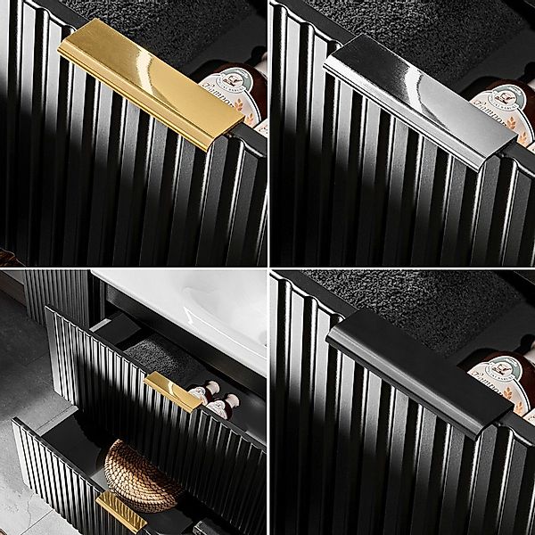 Lomadox Waschtisch ADELAIDE-56-BLACK, schwarz gerillt Waschbecken günstig online kaufen