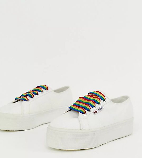 Superga – 2790 – Exklusive Sneaker in Weiß mit Schnürsenkeln in Regenbogenf günstig online kaufen