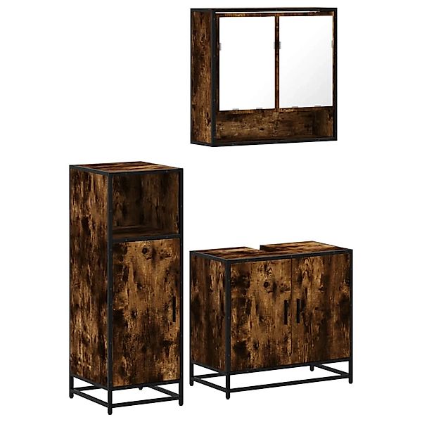 vidaXL 3-Tlg Badmöbel-Set Räuchereiche Holzwerkstoff 3300977 günstig online kaufen