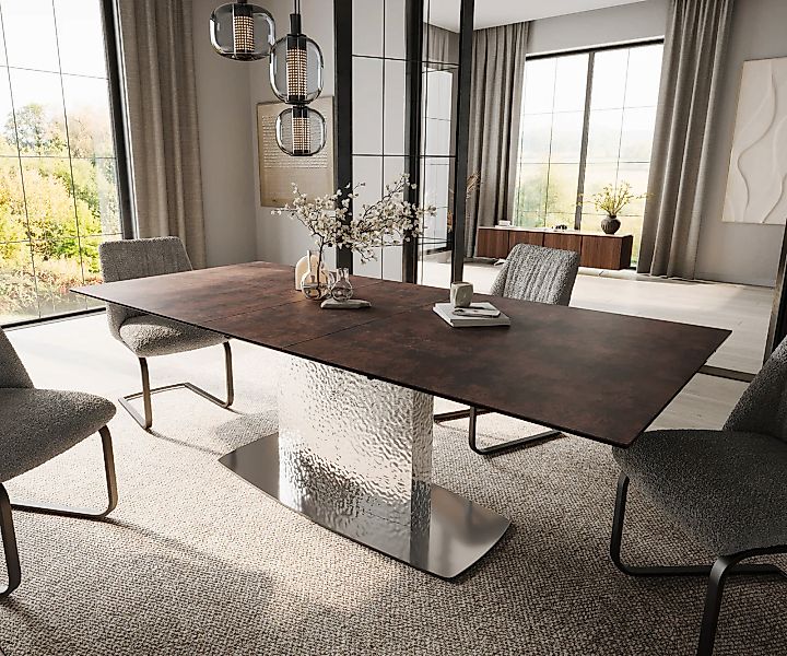 Esstisch Edge 180-220x90 Glas Antique-braun Wave Edelstahl ausziehbar günstig online kaufen