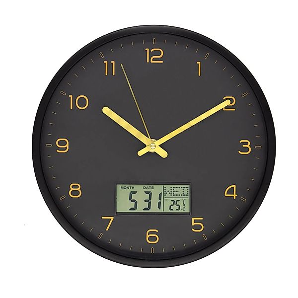 Wall-Art Wanduhr Digital Ø 25 cm Schwarz-Gold günstig online kaufen