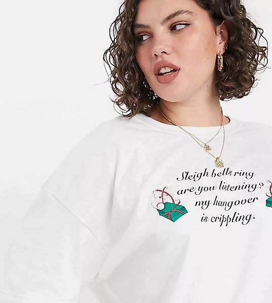 New Girl Order Curve – Weihnachts-T-Shirt mit Schlittenglocken-Grafik-Weiß günstig online kaufen