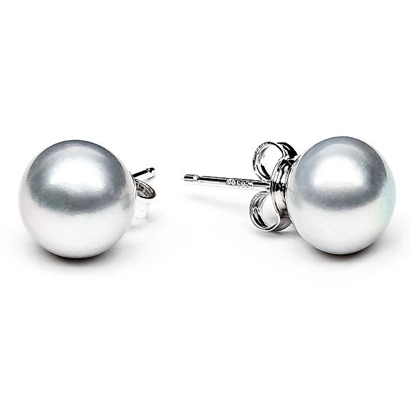 Gaura Pearls Paar Ohrstecker Perlenohrstecker grau 8.5-9 mm, Button, echte günstig online kaufen