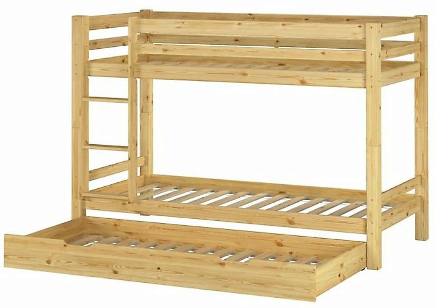 Erst-Holz® Etagenbett 90x200 Kiefer massiv + Rollrost + Gästebettkasten nat günstig online kaufen