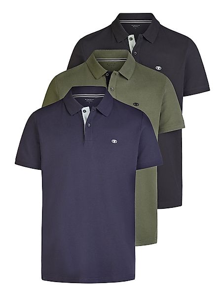 Tom Tailor Poloshirt Herren Kurzarm Baumwolle Regular Fit 3er Set-Pack günstig online kaufen