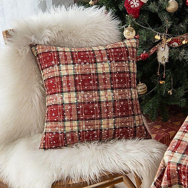 Rosnek Kissenbezug Schneeflocke Pompon, kariert, für günstig online kaufen
