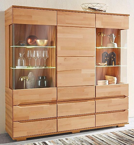 Home affaire Highboard "Vetro,150cm breit,40 cm tief,Fronten Massivholz,9 F günstig online kaufen