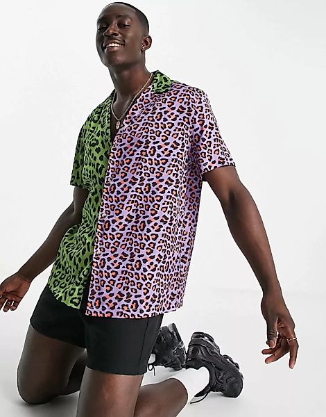 ASOS DESIGN – Lockeres Hemd mit Reverskragen und Leopardenmuster im Blockfa günstig online kaufen