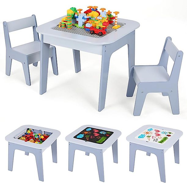 TLGREEN Kindertisch 4-in-1 Multifunktionstisch Set mit 2 Stühlen (Doppelsei günstig online kaufen