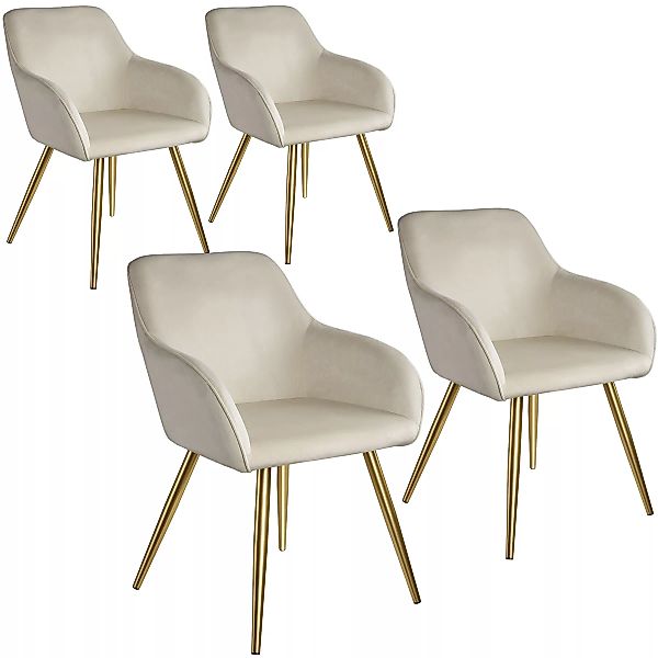 4er Set Stuhl Marilyn Samtoptik, goldene Stuhlbeine - créme/gold günstig online kaufen