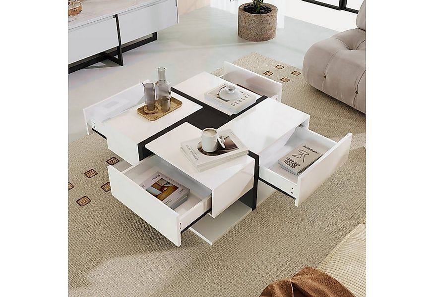 REDOM Couchtisch Moderner Couchtisch mit Holzmaserung in Eiche-Optik (verst günstig online kaufen