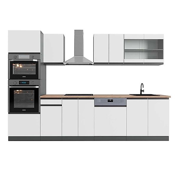 Vicco R-Line Küchenzeile Weiß/Anthrazit 300 cm mit HochschrankAP Eiche günstig online kaufen